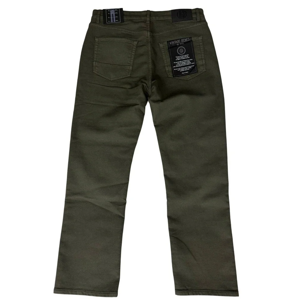 VGB Vintage Genes Black Men's Green Olive Denim Jean Slim Fit Stretch 34W X32L